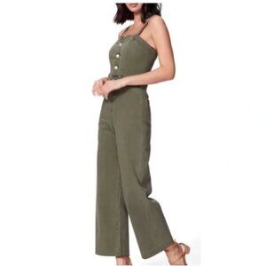 PAIGE 70's Retro Style Wide Leg Size 24 Olive Green Women's Denim Jumpsuit
